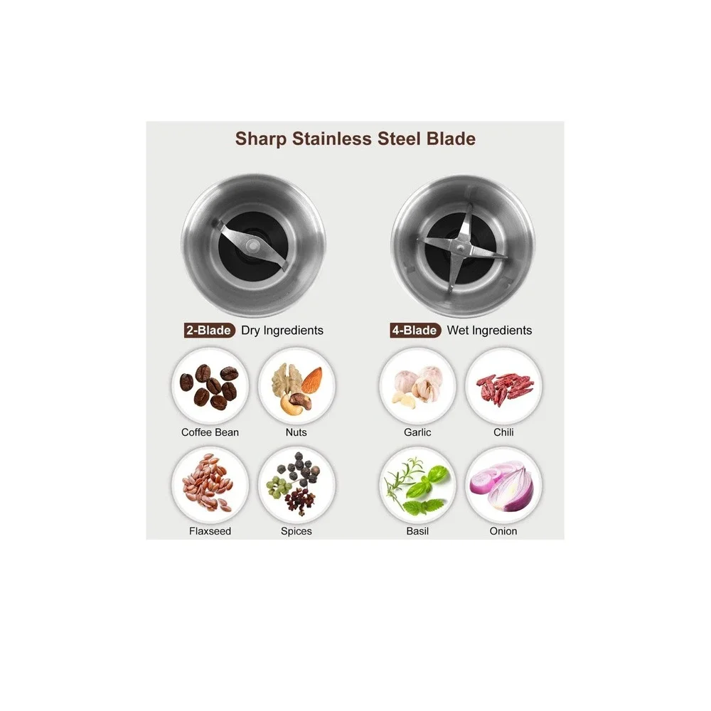 Secura Electric Coffee Grinder and Spice Grinder with 2 Stainless Steel Blade...